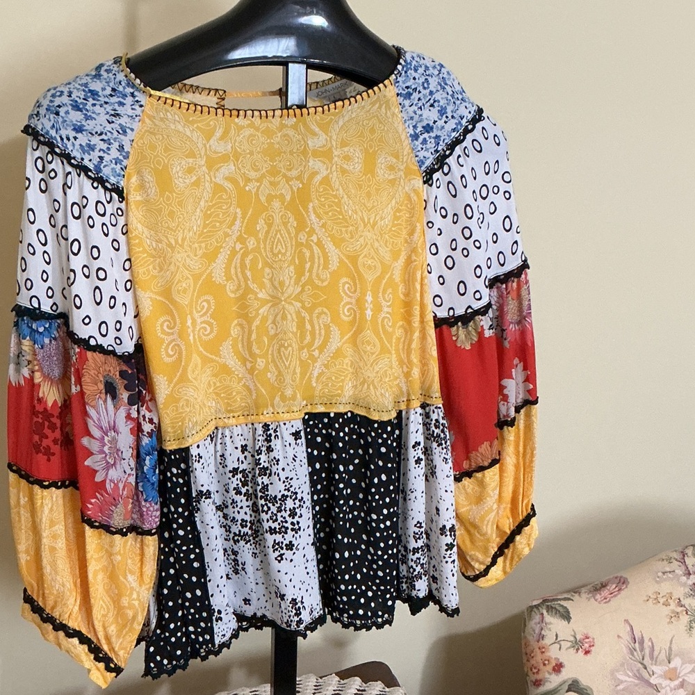 John Mark Multicolor Patchwork Blouse - image 1